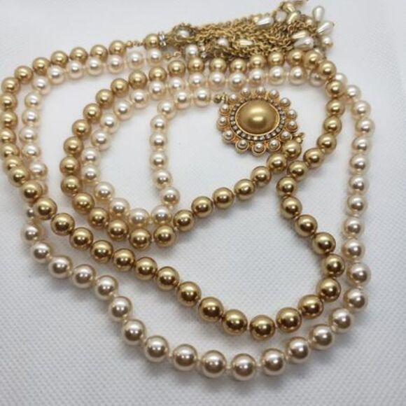 Vintage Faux Ivory & Champagne Pearls - Picture 4 of 5